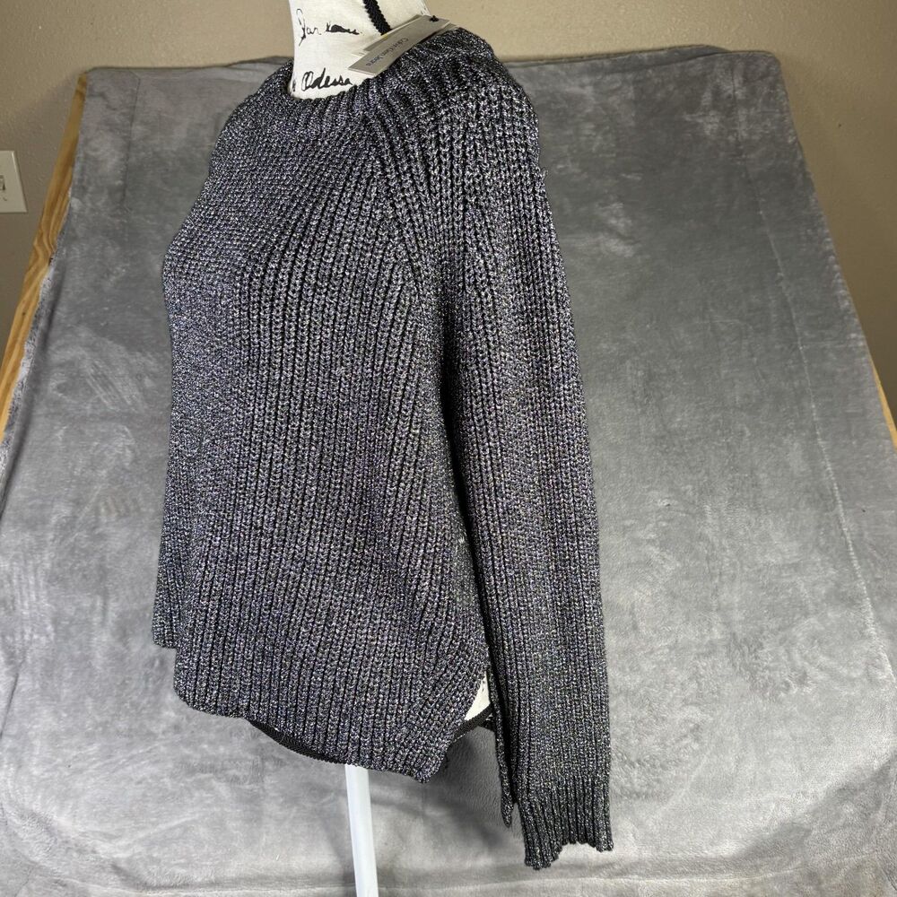 Calvin Klein Jeans Sweater Womens‎ Medium Black Metallic Knit Raglan Pullover